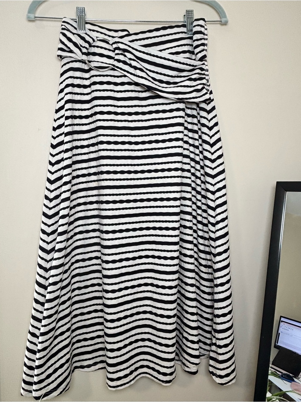 Maeve Striped Black & White A-Line Maxi Skirt